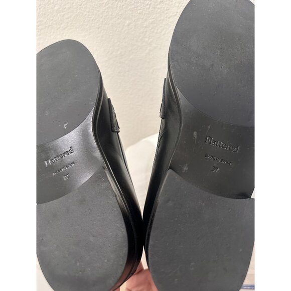 Flattered Sara Black Leather Slip On Almond Toe Flats Penny Loafers - Picture 7 of 9